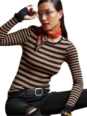 CAbi Earn Your Stripes Brown Black Sweater Style Number 3480